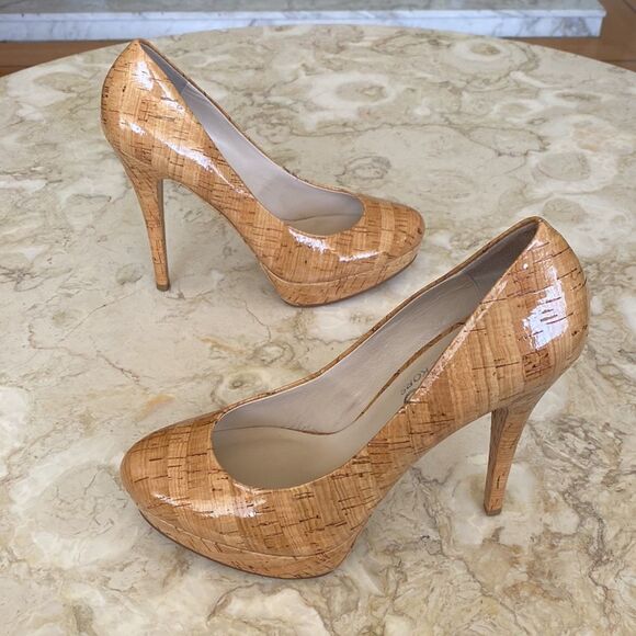 Michael Kors Patent Leather Cork Finish Platform Stilettos 5” Heel 1” Platform - Picture 5 of 15